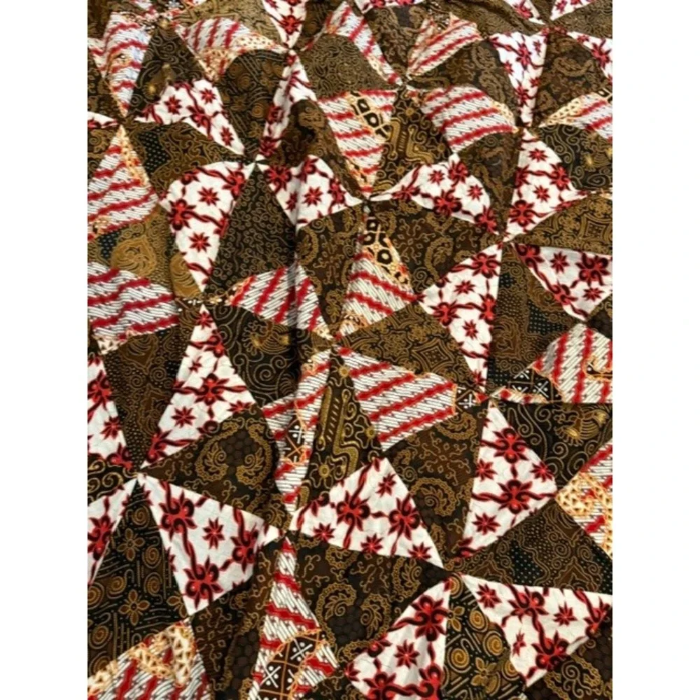 Handmade Batik Patchwork dual side Quilt Red Indonesian Artisan unlined 69X95